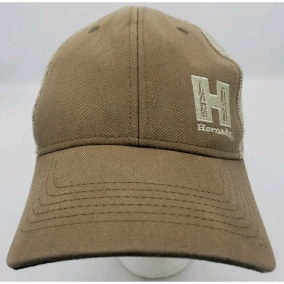 Hornady Logo 6-panel Snapback Truckers Hat Adjustable Reloading Cap Brown Beige - Picture 1 of 13